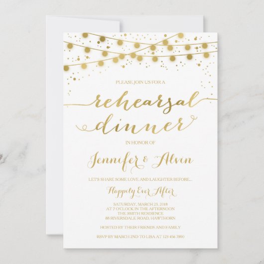 Goldenes Probe-Dinner Einladung, Feenlicht Einladung (Vorderseite)