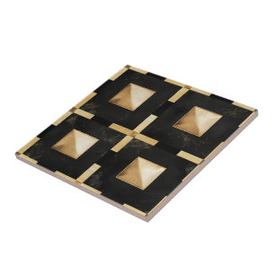 Goldenes Quadrat Schwarz Fliese