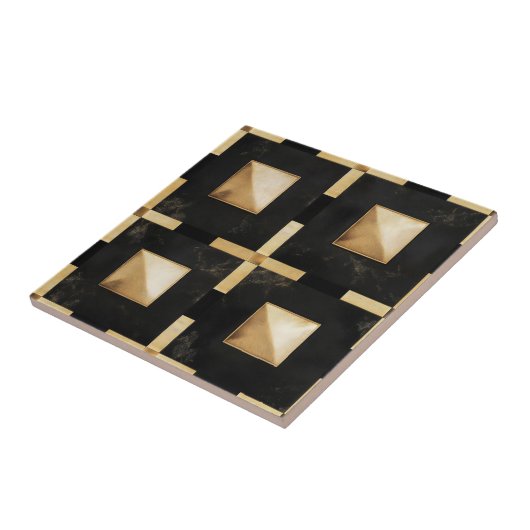 Goldenes Quadrat Schwarz Fliese (Seite)