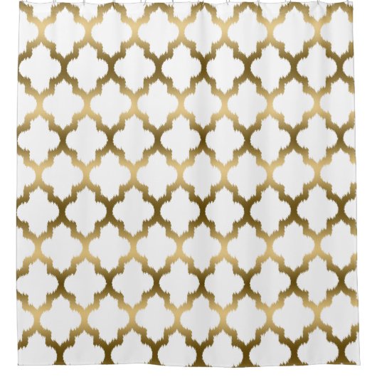Goldenes Quatrefolien Ikat Geometrisches Muster Duschvorhang (Vorderseite)
