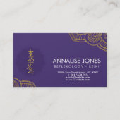 Goldenes Reiki heilendes Symbol auf Lila im Lotos Visitenkarte (Vorderseite)