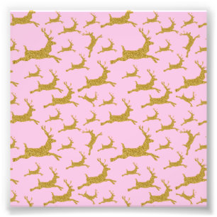 Goldenes Rentier Frohe Weihnachten Pink Mädchen Fotodruck