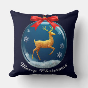 Goldenes Rentier-Ornament mit roter Schleife Kissen