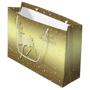 Goldenes Rentier Schnee-Feiertags-Geschenktasche Große Geschenktüte