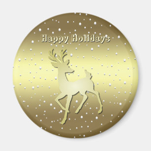 Goldenes Rentier Schneebedecktes Ferienmagnet Magnet