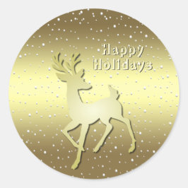 Goldenes Rentier Schneebedecktes Weihnachtssticker Runder Aufkleber