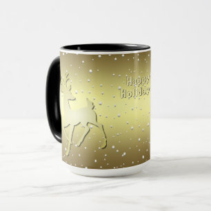 Goldenes Rentier Schneebedecktes Weihnachtstasse Tasse