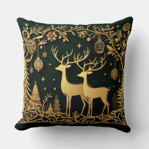 Goldenes Rentier & Weihnachtsbaumschmuck Kissen
