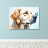 Goldenes Retriever Portrait mit Schmetterling Leinwanddruck (Insitu (Holzboden))