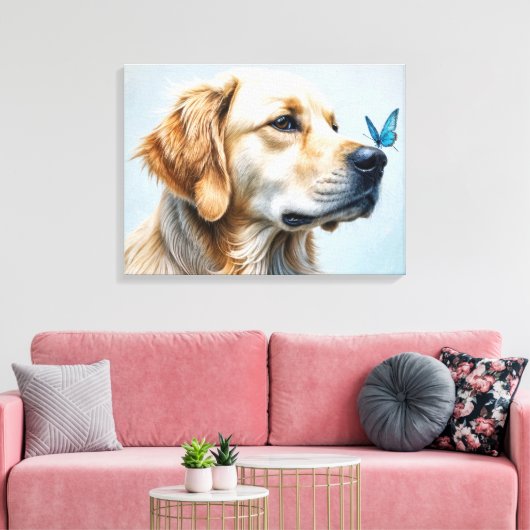 Goldenes Retriever Portrait mit Schmetterling Leinwanddruck (Insitu (Wohnzimmer))