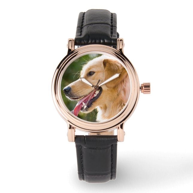 Goldenes Retriever-Profil mit Zungenausschnitt Armbanduhr (Vorderseite)