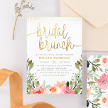 Goldenes Rosa Blumengestein Brautparty Einladung<br><div class="desc">Diese Brautbrunch-Einladung bietet eine Anordnung von Aquarellfarben-Blume in Rosa und Weiß in rustikalen Gärten. "Bridal brunch" ist in der modernen Skriptkalligraphie geschrieben, mit Wirbel an beiden Enden, die den Rand des Einladens erreichen. Ihre Duschdetails erscheinen unten in einfacher Typografie. Diese elegante Brautdusche lädt Sie personalisiert ein! Für eine weiter gehende...</div>