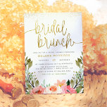 Goldenes Rosa Blumengestein Brautparty Einladung<br><div class="desc">Diese Brautbrunch-Einladung bietet eine Anordnung von Aquarellfarben-Blume in Rosa und Weiß in rustikalen Gärten. "Bridal brunch" ist in der modernen Skriptkalligraphie geschrieben, mit Wirbel an beiden Enden, die den Rand des Einladens erreichen. Ihre Duschdetails erscheinen unten in einfacher Typografie. Diese elegante Brautdusche lädt Sie personalisiert ein! Für eine weiter gehende...</div>