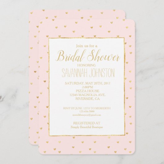 Goldenes Rosa Brautparty Einladung (Vorne/Hinten)