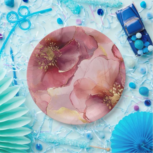 Goldenes Rosa Burgund Brautparty Pappteller (Party)