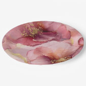 Goldenes Rosa Burgund Brautparty Pappteller (Schrägansicht)