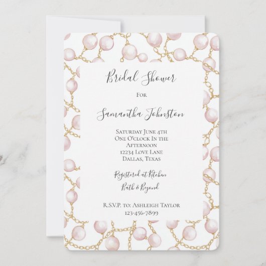 Goldenes Rosa Glam Pearls Brautparty Einladung (Vorderseite)