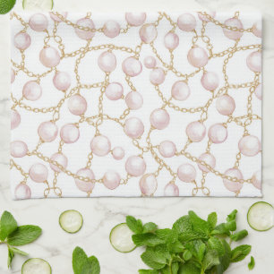 Goldenes Rosa Glam Pearls Brautparty Geschirrtuch