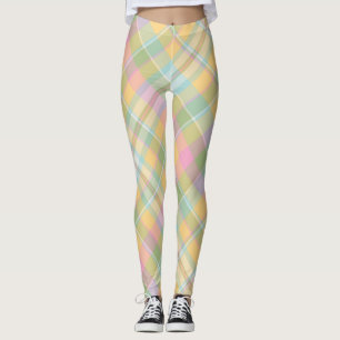 Goldenes, Rosa, Grünes und Blaues Karomuster Leggings