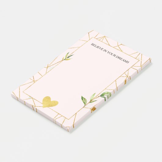 Goldenes rosa rosa Herz Post-it Klebezettel (angewinkelt)