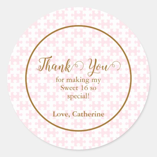 Goldenes Rosa und weißes Puzzle Schachsüß 16 Runder Aufkleber (Vorderseite)