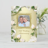 Goldenes Rose Foto 50. Hochzeitsjubiläum Party Einladung (Stehend Vorderseite)