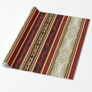 Goldenes, rotes Damast-Victorian-Streifen-Geschenk Geschenkpapier