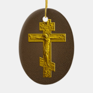 Goldenes russisches orthodoxes Kreuz Keramikornament