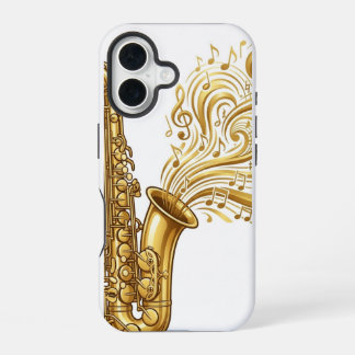 Goldenes Saxophon mit wirbelnden Noten Handyhülle iPhone 16 Hülle