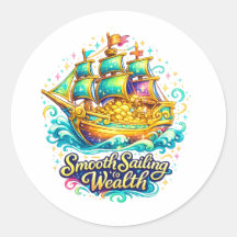 Goldenes Schatzschiff Klassischer Rund Sticker | W