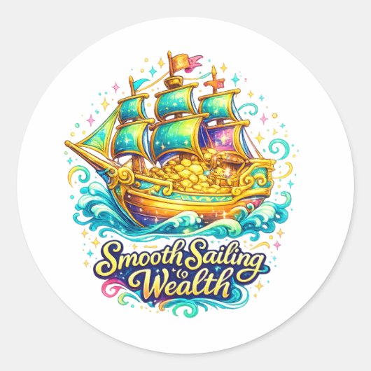 Goldenes Schatzschiff Klassischer Rund Sticker | W (Vorderseite)