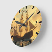 Goldenes Schiff Runde Wanduhr (Winkel)