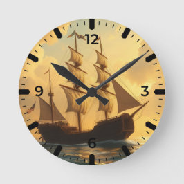 Goldenes Schiff Runde Wanduhr
