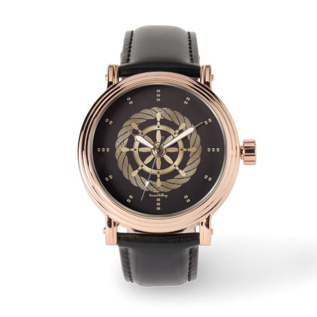 Goldenes Schiffrad Armbanduhr (Vorderseite)