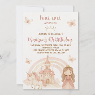 Goldenes Schloss & Einhorn Party Einladung