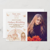 Goldenes Schloss & Einhorn Party Einladung zum Fot (Vorne/Hinten)