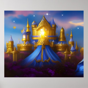 Goldenes Schloss Gold Blau Fantasy Magie Poster