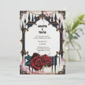 Goldenes Schloss und Rose Gotische Hochzeit Einladung (Stehend Vorderseite)