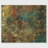 Goldenes Schmetterlings-Flügel-Muster Geschenkpapier (Flach)