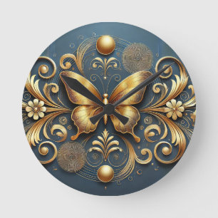 Goldenes Schmetterlingsdesign Runde Wanduhr