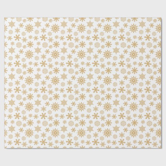 Goldenes Schneeflocken-Muster im weißen Hintergrun Geschenkpapier (Flach)