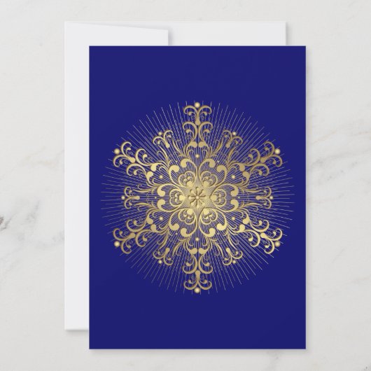 Goldenes Schneeflockenblauer Winterhochzeit-Brautp Einladung (Rückseite)