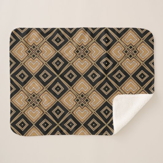 Goldenes Schwarzes Art Deco Quadrate Geometrisches Sherpadecke (Vorderseite (Horizontal))
