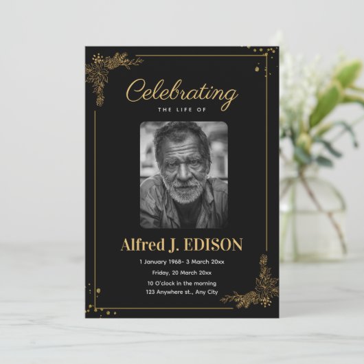 Goldenes Schwarzes Beerdigungsprogramm, Beerdigung Einladung (Stehend Vorderseite)