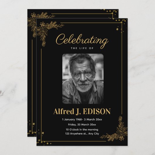 Goldenes Schwarzes Beerdigungsprogramm, Beerdigung Einladung (Vorne/Hinten)