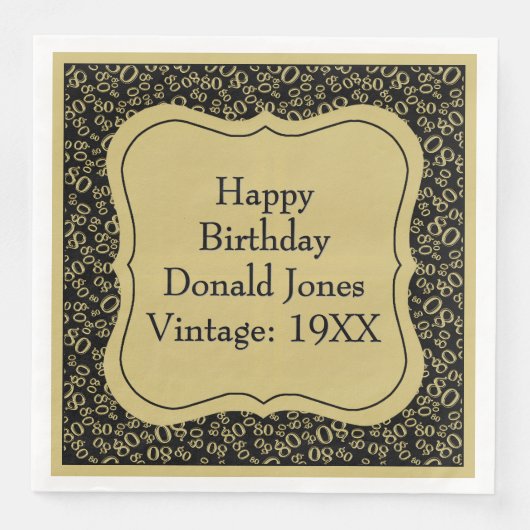 Goldenes/schwarzes Bracket-Zahlenmuster des 80. Ge Serviette (Vorderseite)