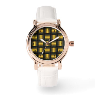 Goldenes schwarzes Gitter Armbanduhr