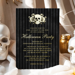 Goldenes Schwarzes Halloween-Party Folieneinladung
