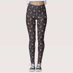Goldenes schwarzes himmlisches Sonnenmondgalaxiemu Leggings