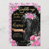 Goldenes Schwarzes Pferd Mädchen zum Geburtstag sa Einladung (Vorne/Hinten)